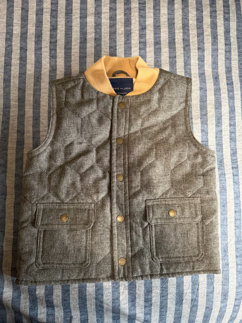 Janie and Jack Quilted Vest Heather Gray Tan Trim Size 18-24 Months